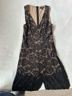 GUESS Black Lace Overlay Nude Slip Jumpsuit